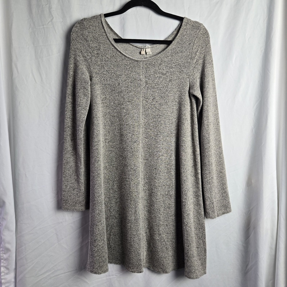 Billabong Women's Medium French Terry Midi Dress Gray‎ Raw Edge Scoop Neck